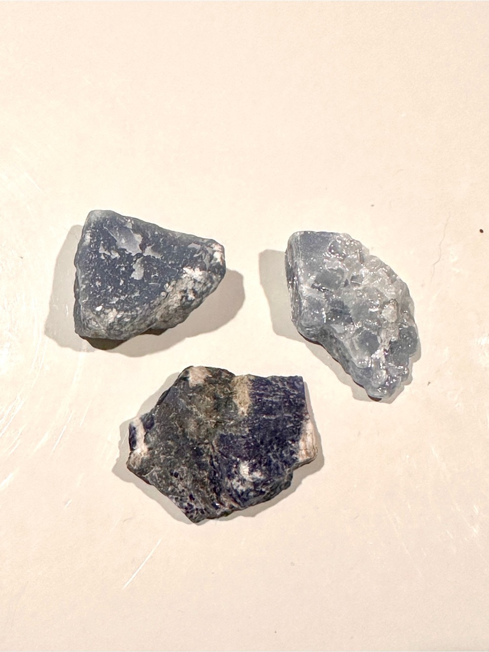 Angelite, Sodalite and Blue Calcite Crystal Trio